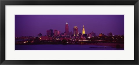 Framed Cleveland, Ohio Lit Up at Night Print