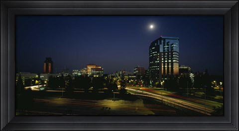 Framed Buildings lit up at night, Sacramento, California, USA Print
