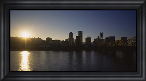 Framed Buildings along the waterfront at sunset, Willamette River, Portland, Oregon, USA Print