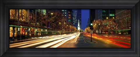 Framed Blurred Motion, Cars, Michigan Avenue, Christmas Lights, Chicago, Illinois, USA Print