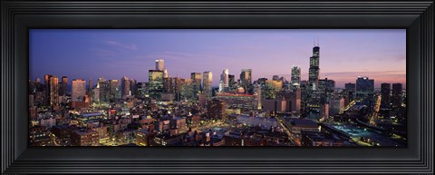 Framed Chicago with Purple Sky at Night Print