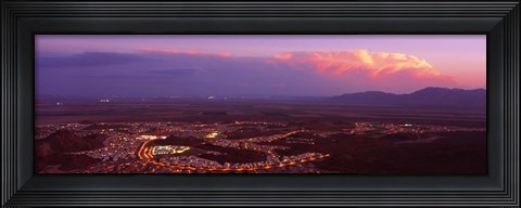 Framed Aerial view of a city lit up at sunset, Phoenix, Maricopa County, Arizona, USA Print
