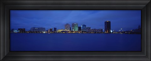 Framed Norfolk, Virginia Skyline at Night Print
