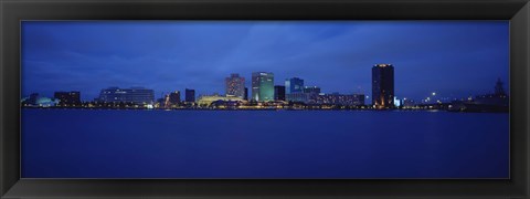 Framed Norfolk, Virginia Skyline at Night Print