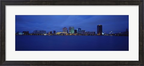 Framed Norfolk, Virginia Skyline at Night Print