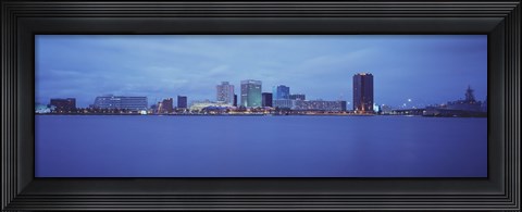 Framed Norfolk, Virginia Skyline at Night Print