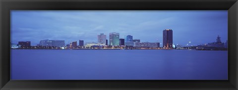 Framed Norfolk, Virginia Skyline at Night Print