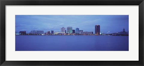 Framed Norfolk, Virginia Skyline at Night Print