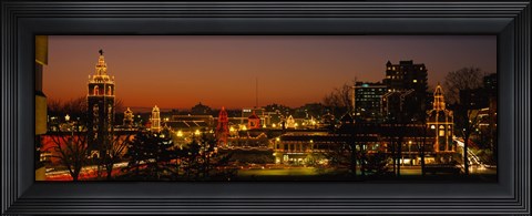 Framed Buildings lit up at night, La Giralda, Kansas City, Missouri, USA Print