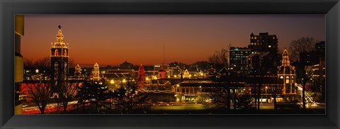 Framed Buildings lit up at night, La Giralda, Kansas City, Missouri, USA Print