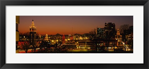 Framed Buildings lit up at night, La Giralda, Kansas City, Missouri, USA Print