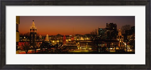 Framed Buildings lit up at night, La Giralda, Kansas City, Missouri, USA Print