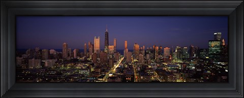 Framed Chicago Skyline at Night Print