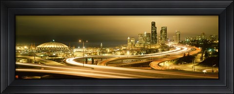 Framed Buildings lit up at night, Seattle, Washington State, USA Print