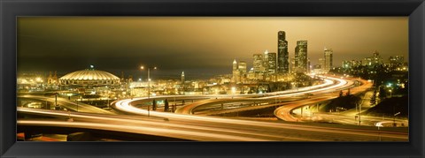 Framed Buildings lit up at night, Seattle, Washington State, USA Print