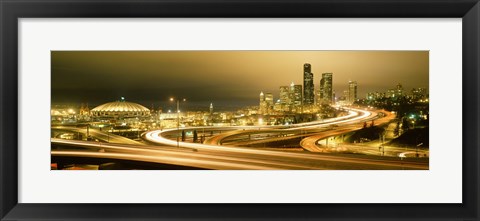 Framed Buildings lit up at night, Seattle, Washington State, USA Print