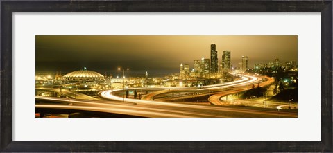 Framed Buildings lit up at night, Seattle, Washington State, USA Print