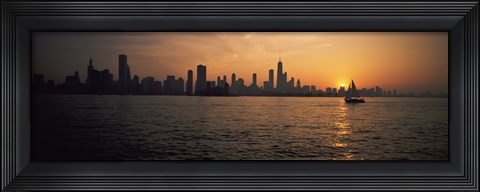 Framed Silhouette of buildings at the waterfront, Navy Pier, Chicago, Illinois, USA Print