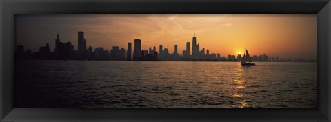 Framed Silhouette of buildings at the waterfront, Navy Pier, Chicago, Illinois, USA Print