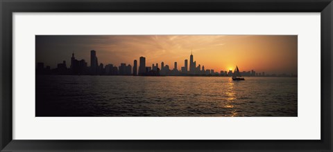 Framed Silhouette of buildings at the waterfront, Navy Pier, Chicago, Illinois, USA Print
