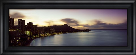 Framed Sunrise at Waikiki Beach Honolulu HI USA Print