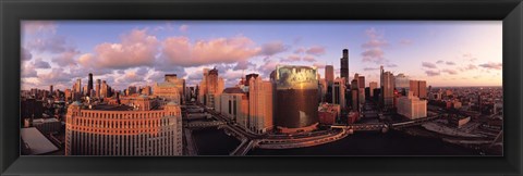 Framed Sun reflecting off skyscrapers, Chicago IL Print