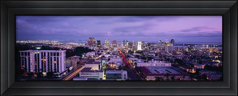 Framed San Diego Skyline at dusk Print
