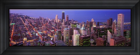 Framed Aerial View of Chicago with Purple Sky Print