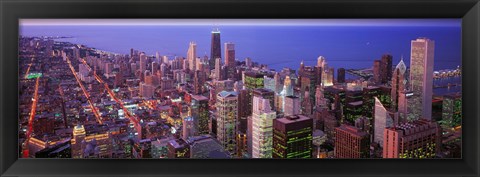 Framed Aerial View of Chicago with Purple Sky Print
