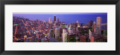 Framed Aerial View of Chicago with Purple Sky Print