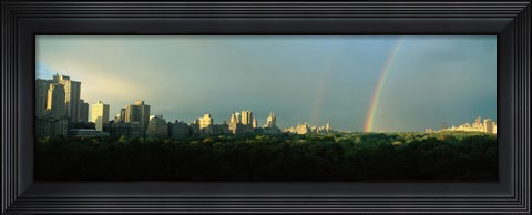 Framed Double Rainbow in a Stormy Sky Over NYC Print