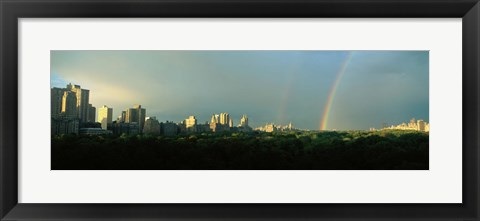 Framed Double Rainbow in a Stormy Sky Over NYC Print