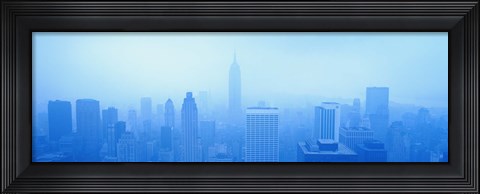 Framed Foggy View of the New York Skyline in all Blue Print