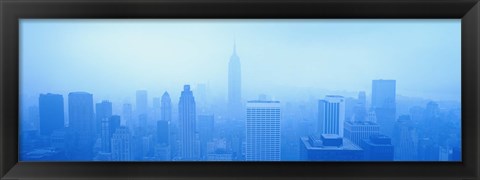 Framed Foggy View of the New York Skyline in all Blue Print