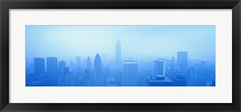 Framed Foggy View of the New York Skyline in all Blue Print