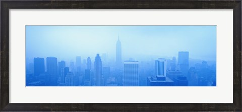 Framed Foggy View of the New York Skyline in all Blue Print
