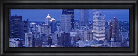 Framed Buildings in a city lit up at dusk, Pittsburgh, Pennsylvania, USA Print