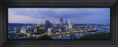Framed Buildings lit up at night, Monongahela River, Pittsburgh, Pennsylvania, USA Print