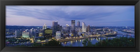 Framed Buildings lit up at night, Monongahela River, Pittsburgh, Pennsylvania, USA Print