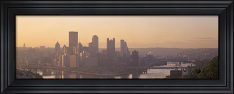 Framed USA, Pennsylvania, Pittsburgh, Allegheny &amp; Monongahela Rivers, View of the confluence of rivers at twilight Print
