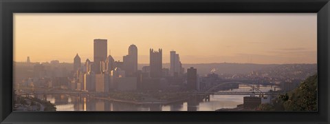 Framed USA, Pennsylvania, Pittsburgh, Allegheny &amp; Monongahela Rivers, View of the confluence of rivers at twilight Print