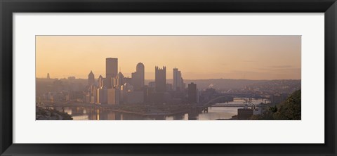 Framed USA, Pennsylvania, Pittsburgh, Allegheny &amp; Monongahela Rivers, View of the confluence of rivers at twilight Print