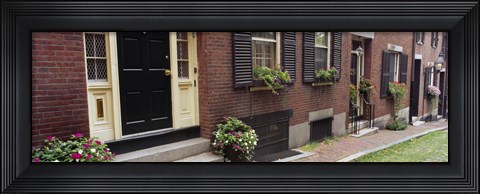 Framed Potted plants outside a house, Acorn Street, Beacon Hill, Boston, Massachusetts, USA Print