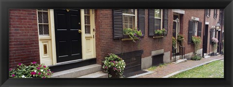 Framed Potted plants outside a house, Acorn Street, Beacon Hill, Boston, Massachusetts, USA Print