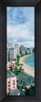 Framed High angle view of a beach, Waikiki Beach, Honolulu, Oahu, Hawaii, USA Print
