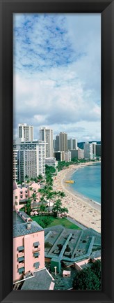 Framed High angle view of a beach, Waikiki Beach, Honolulu, Oahu, Hawaii, USA Print