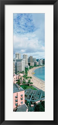 Framed High angle view of a beach, Waikiki Beach, Honolulu, Oahu, Hawaii, USA Print