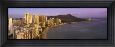 Framed High angle view of buildings at the waterfront, Waikiki Beach, Honolulu, Oahu, Hawaii, USA Print