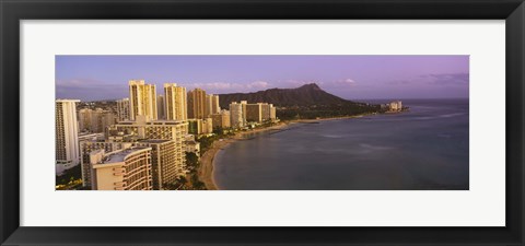 Framed High angle view of buildings at the waterfront, Waikiki Beach, Honolulu, Oahu, Hawaii, USA Print