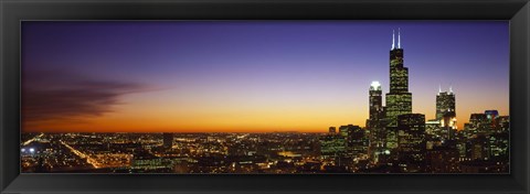 Framed Chicago at Night with Purple Sky Print
